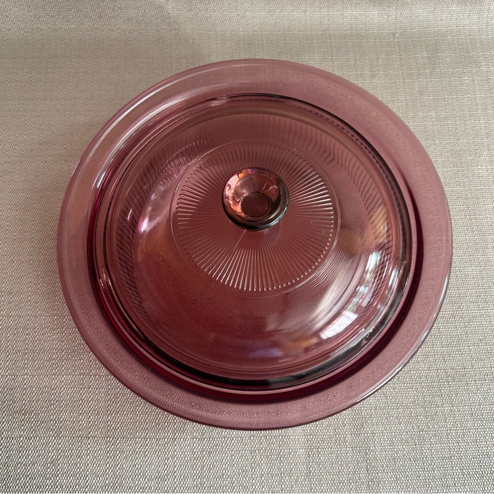 Vintage Vision Corning Cranberry 1 Quart Casserole with Lid
